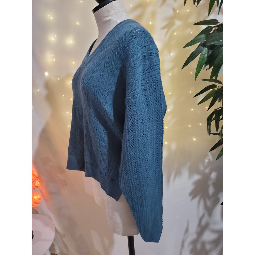 Anthropologie Saturday Sunday Cable Knit V-Neck Cropped Sweater Womens Size M - Picture 4 of 10
